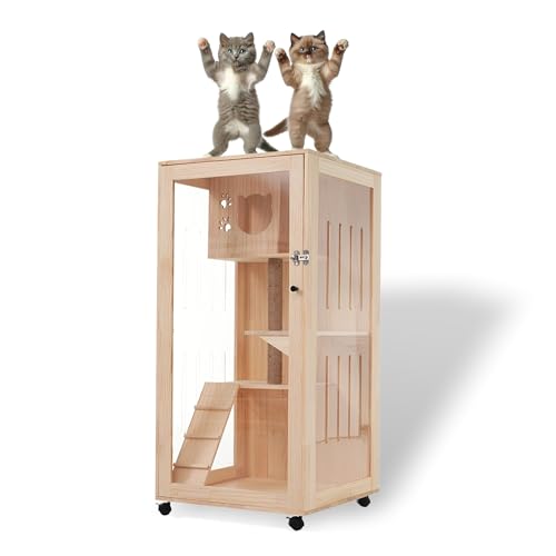 猫ケージ キャットケージ ケージ 木製 3段 ペットケージ 大型 キャスター付 Amazon.co.jp: タンスのゲン 猫ケージ 木製 3段 高さ185cm